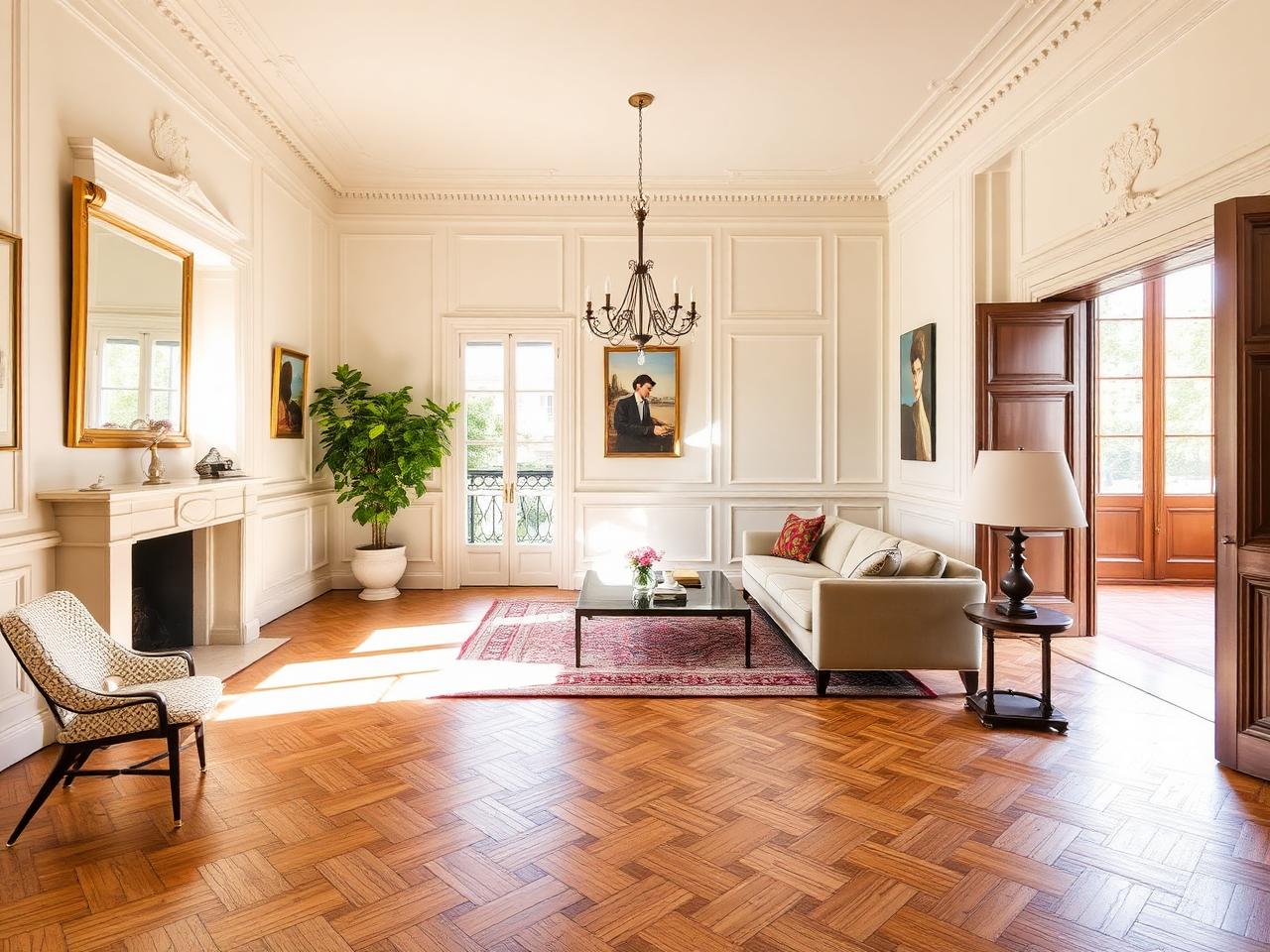 Illustration d'ambiance : échoppe bordelaise rénovée avec pierre apparente et parquet ancien